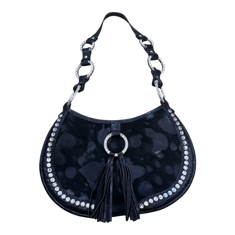 Raviani Black Shoulder Bag Cowhide Handmade in USA Crystals